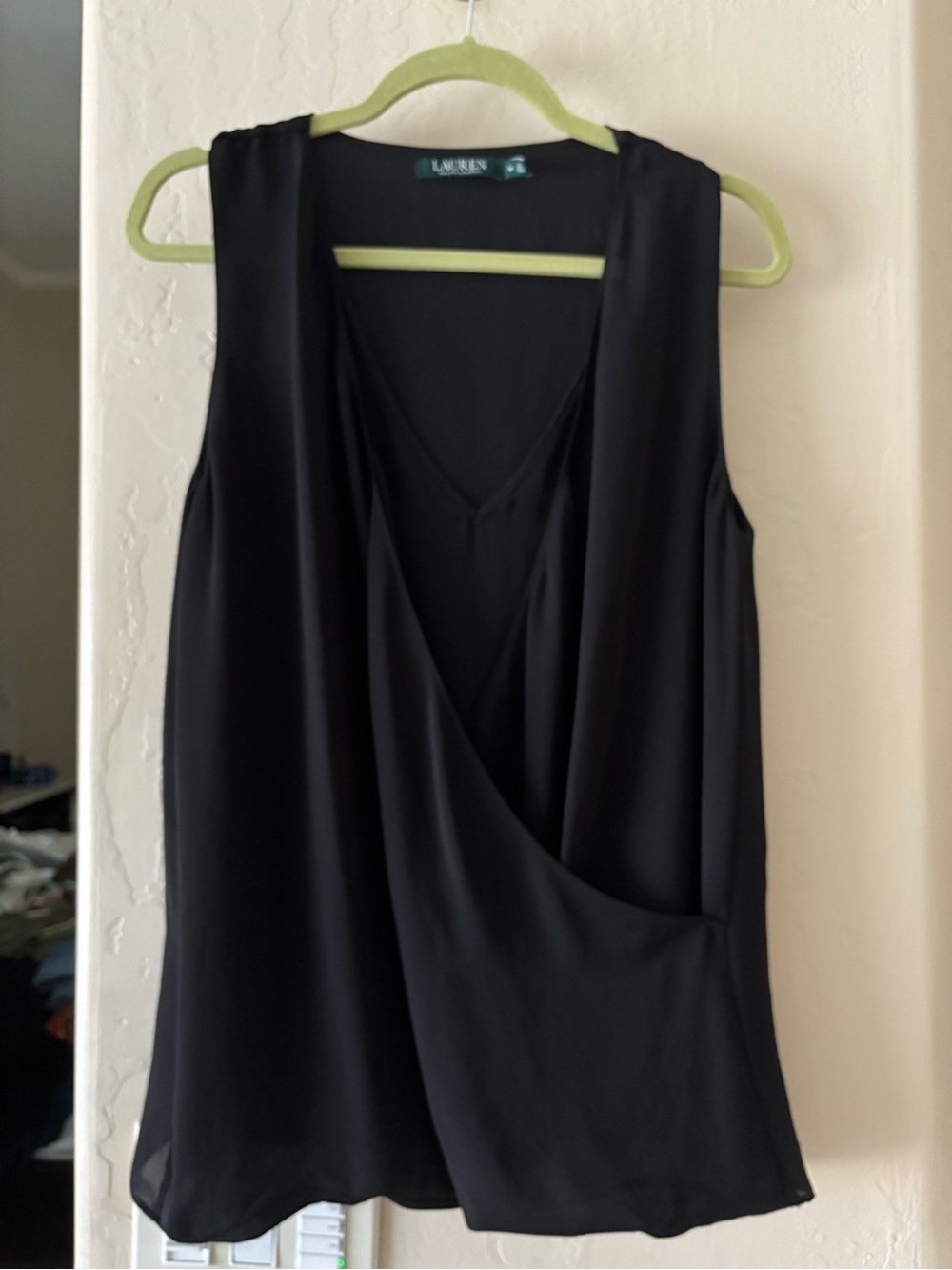 Ralph Lauren Black Draped Sleeveless Blouse